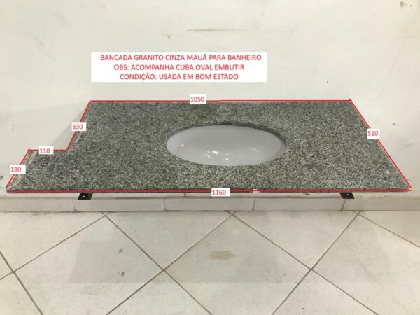 Bancadas Granito Cinza Maua 1c Bancada em Granito Cinza Mauá com Cuba de Embutir