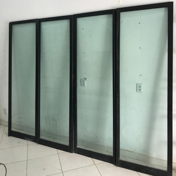 2-Kit Portas Vidros 4 Folhas P Sacada-5a Kit de Porta de Sacada em Vidro Verde com Alumínio Preto - 4 Folhas