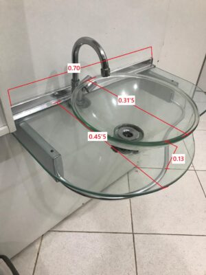 Kit Bancada de Vidro Incolor com Cuba e Torneira para Banheiro/Lavabo