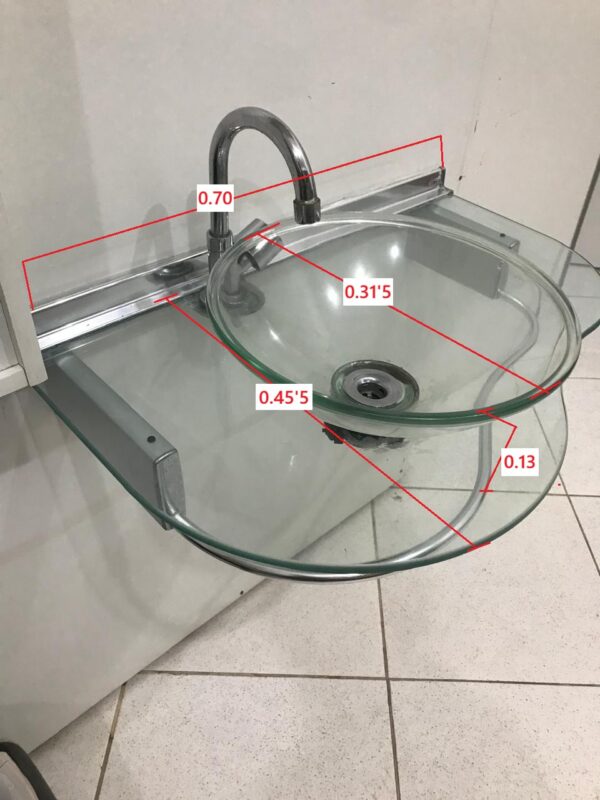 Bancada Lavabo-Banheiro 70 X 45,5 - 977 - Cris-metal - 3 Kit Bancada de Vidro Incolor com Cuba e Torneira para Banheiro/Lavabo
