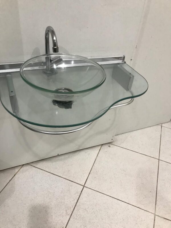 Bancada Lavabo-Banheiro 70 X 45,5 - 977 - Cris-metal - 5 Kit Bancada de Vidro Incolor com Cuba e Torneira para Banheiro/Lavabo
