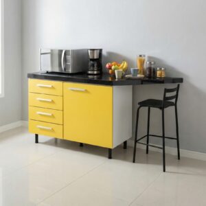 Imagem IA_1 Balcão Gourmet com Tampo em Granito e Acabamento em Laca Amarela