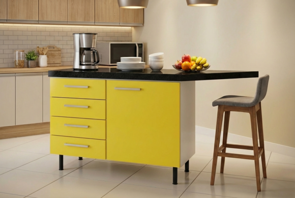 Imagem IA_1a Balcão Gourmet com Tampo em Granito e Acabamento em Laca Amarela
