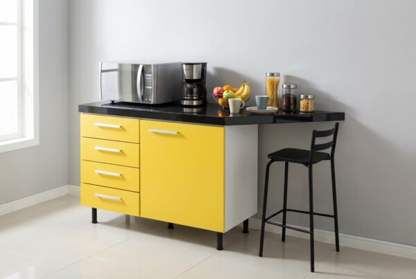Imagem IA_3 Balcão Gourmet com Tampo em Granito e Acabamento em Laca Amarela