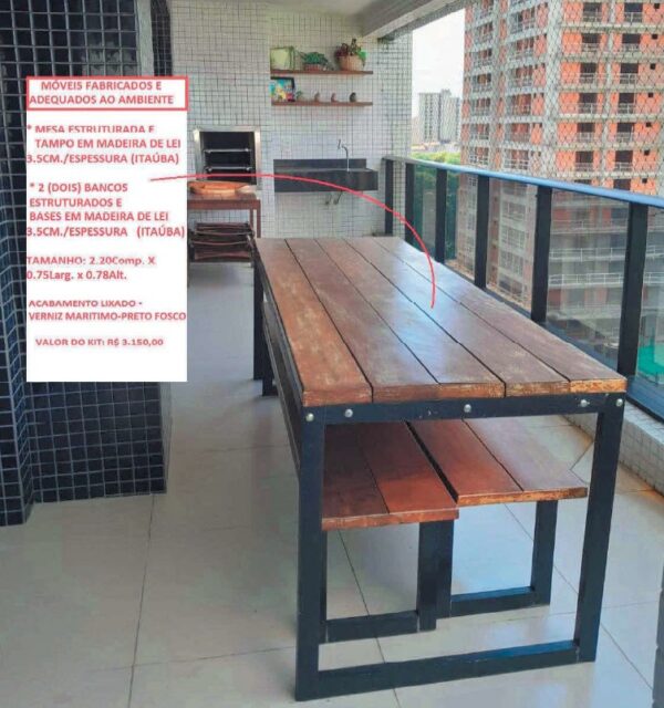 Mesa de Jantar com Bancos em Madeira Itaúba