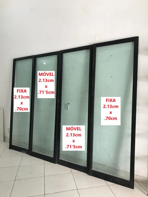 Kit Porta de Vidro Temperado Verde e Alumínio Preto