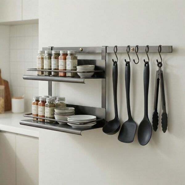 2Imagem IA_1 Kit Organizador de Cozinha em Aço Inox Escovado